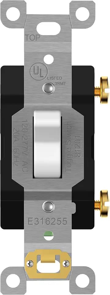 ENERLITES 20 Amp Commercial Toggle Light Switch, Single Pole, 1 Pack, White