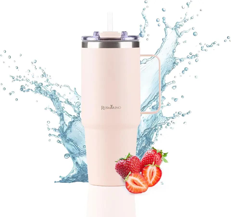ROSMARINO Thermobecher XL 870ml Edelstahl Isolierbecher mit Strohhalm | Hält 11h Kalt & 7h Warm | Thermosflasche Auslaufsicher | BPA-frei | Kaffeebecher To Go