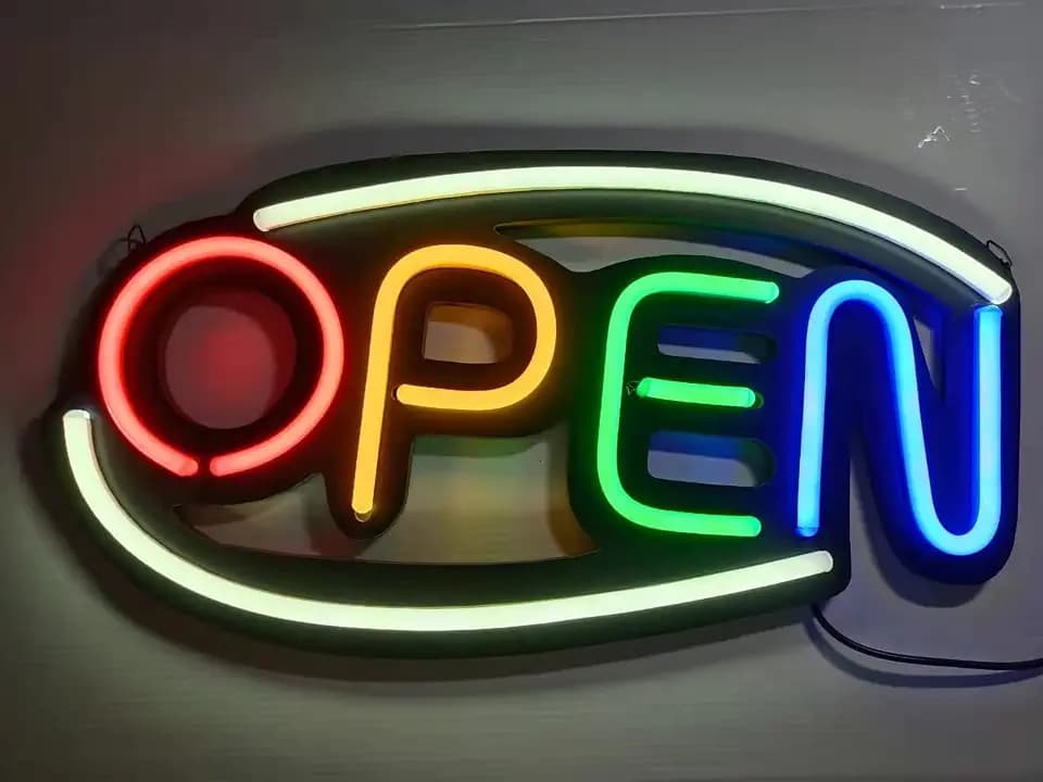 LED Schild Leuchtschild "GEÖFFNET""OPEN" und viel mehr Reklame LEUCHTREKLAME Werbung versch.stylen (OPEN 11)