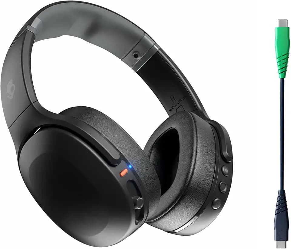 Skullcandy Crusher Evo Wireless Bluetooth Headphones with Extra USB-C Charging Cable, Multi-Sensory Bass, Noise Isolating Over-Ear Fit, 40 Hours Battery, Microphone for iPhone Android - True Black