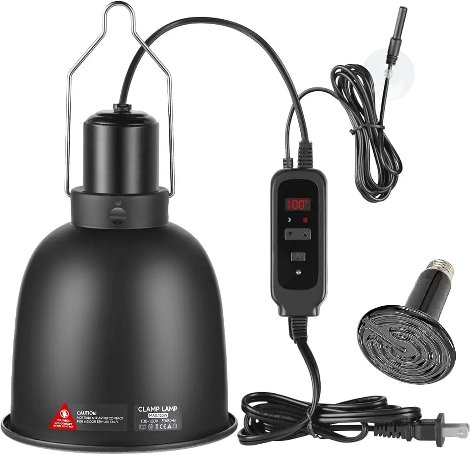 DXOPHIEX 5.5inch Reptile Heat Lamp with Thermostat and 100W Che Bulb