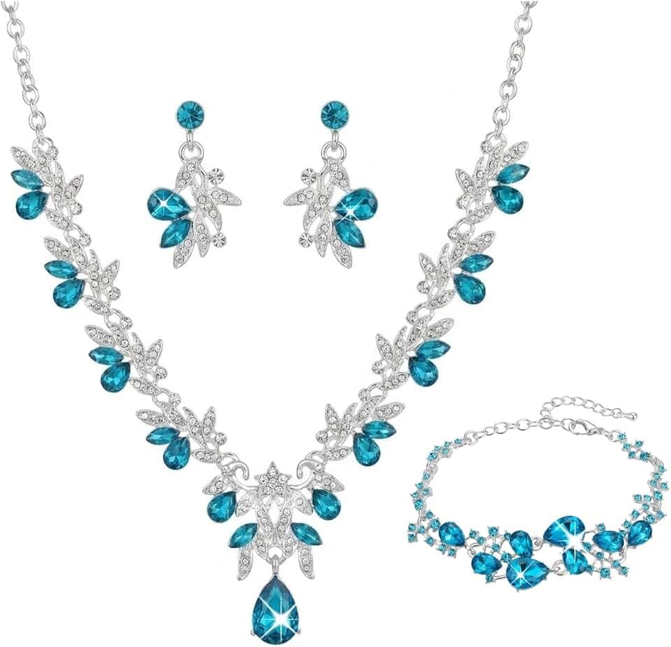 Kamirola Gold Jewelry Sets Rhinestone Wedding Necklace Earrings Bracelet Set Prom For Costume Jewelry for Women and Brides