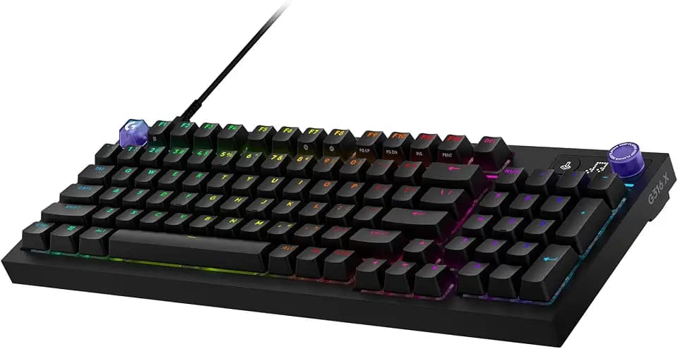 Logitech G G316 X 98, teclado Gaming, 8kHz, interruptores táctiles hot-swap, Con junta, pantalla LED matriz y Control giratorio, teclas PBT Doble moldeado, USB-C, RGB, PC, ESP QWERTY - Negro