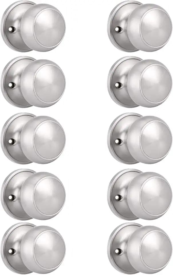 Probrico 10 Pack Classic Closet Door Knobs Dummy Door Knob, Individual Non-Turning Dummy Door Knob Single Side, Satin Nickel Interior Door Knobs, Easy Installation
