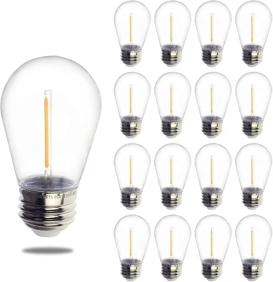 Jslinter 16-Pack S14 Outdoor String Light Bulbs for Patio Lights, 2200K, 1W