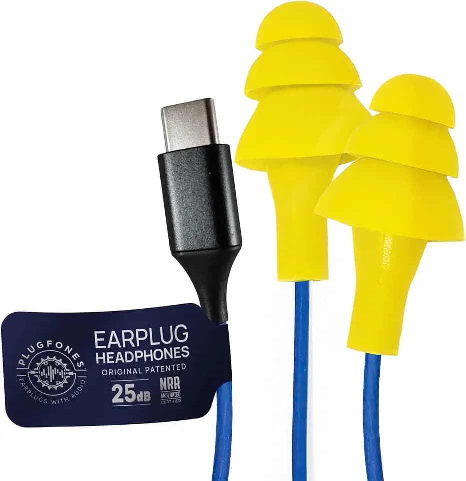Plugfones Basic Wired Earplug Headphones for Work, OSHA PPE Earbuds, USB-C