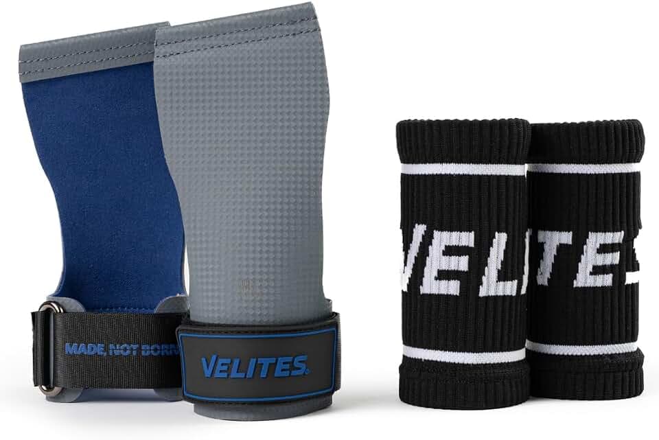 Velites – Offizielle Crossfit® Games Quad Ultra Grips – Ohne Kreide und Glatte Stangen – Handgelenkbänder und Tragetasche im Lieferumfang enthalten – Pull Ups, Muscle-ups und Toes-to-Bar