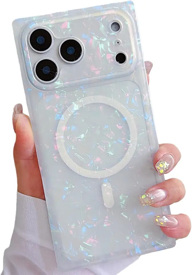 Magnetic Rectangle Glitter for iPhone 17 Pro Max Case,Translucent