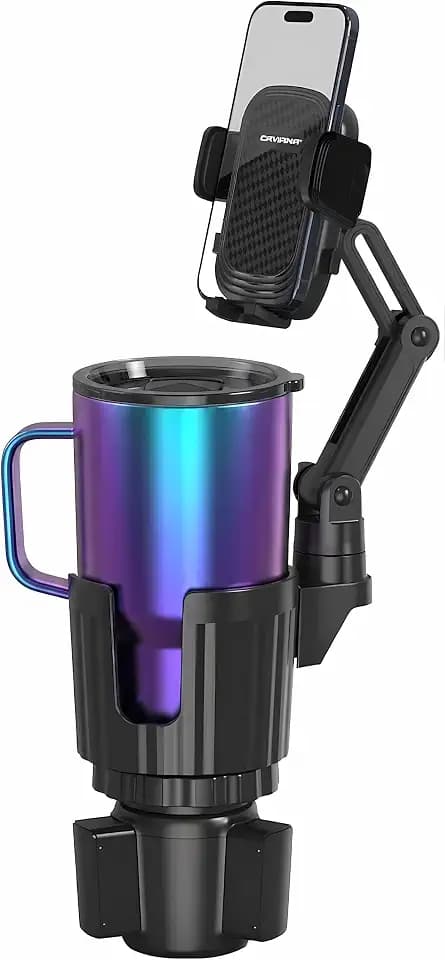 Phone Holder & Phone Mount for Car & Cup Holder Expander – 2-in-1 for Smartphones, Bottles, Tumblers & Coffee Mugs – Strong Clamp, Anti-Shake, 360° Rotation