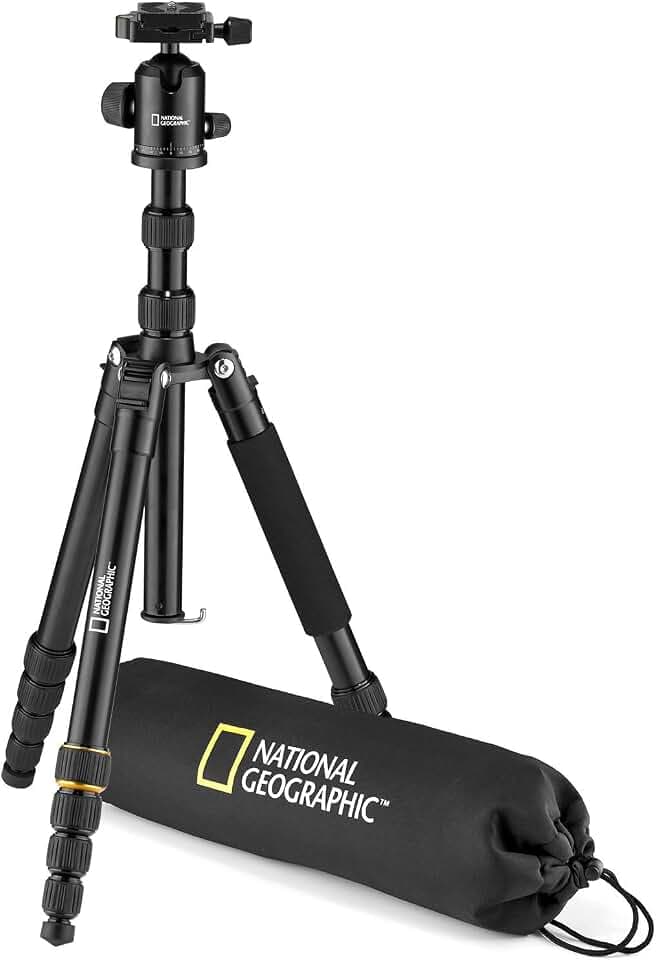 National Geographic Foto-Reisestativ-Set mit Einbeinstativ, Alu, fünfteilige Beine mit Drehverriegelung, Tragetasche, Kugelkopf, Schnellwechselplatte, bis 8 kg NGTR002T [Exklusiv bei Amazon]