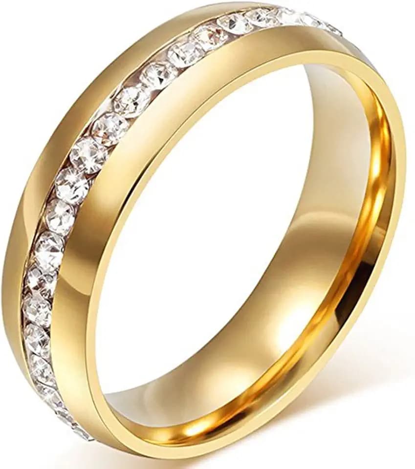 NL19 6MM Titanium Stainless Steel Cubic Zirconia CZ Wedding Ring