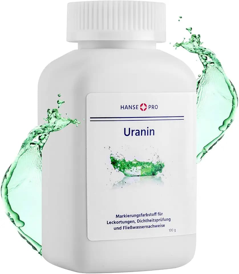 Hanse Pro Uranin, 1 x 100 g I Markierungsfarbstoff I Leckortung I Leckageortung I Dichtheitsprüfung I Wasserfärbemittel I Färbemittel I Pulver I Fluorescein