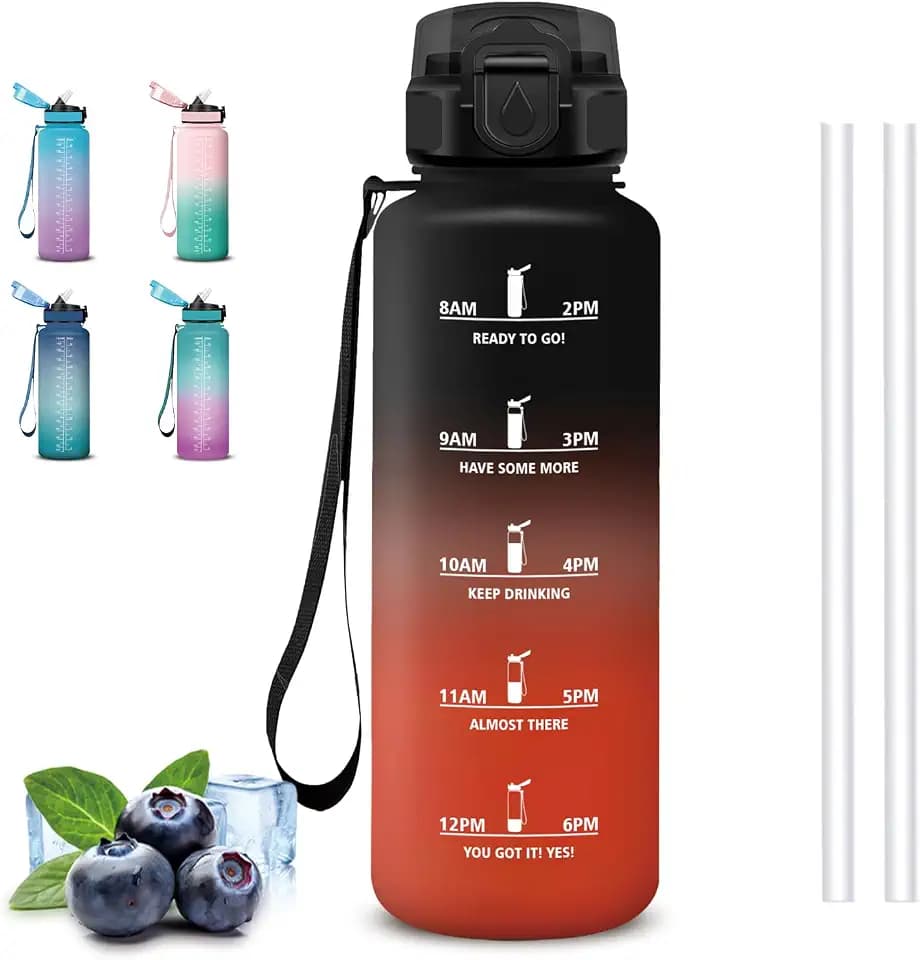 Trinkflasche 1 5 liter, Trinkflasche mit Strohhalm, Auslaufsicher, Wasserflasche mit Motivierendem Slogan, Leicht zu Reinige, Wasserflasche für Fitness, Camping, Kraftsport, Wandern & Yoga