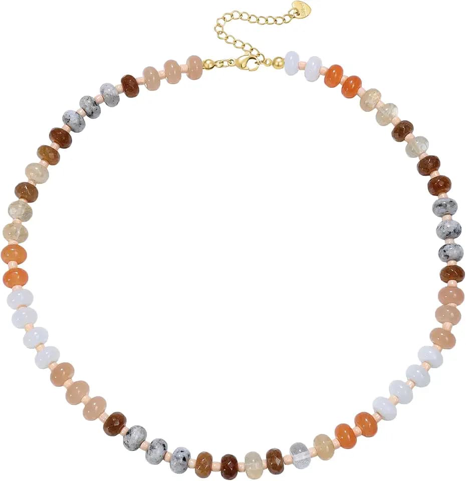 Zoesky Beaded Necklaces for Women, Handmade Boho Colorful Bead Choker Necklace, Natural Stone Stainless Steel 18K Gold Plated Bohemian Women Summer Jewelry Gifts for Birthday Mother Day