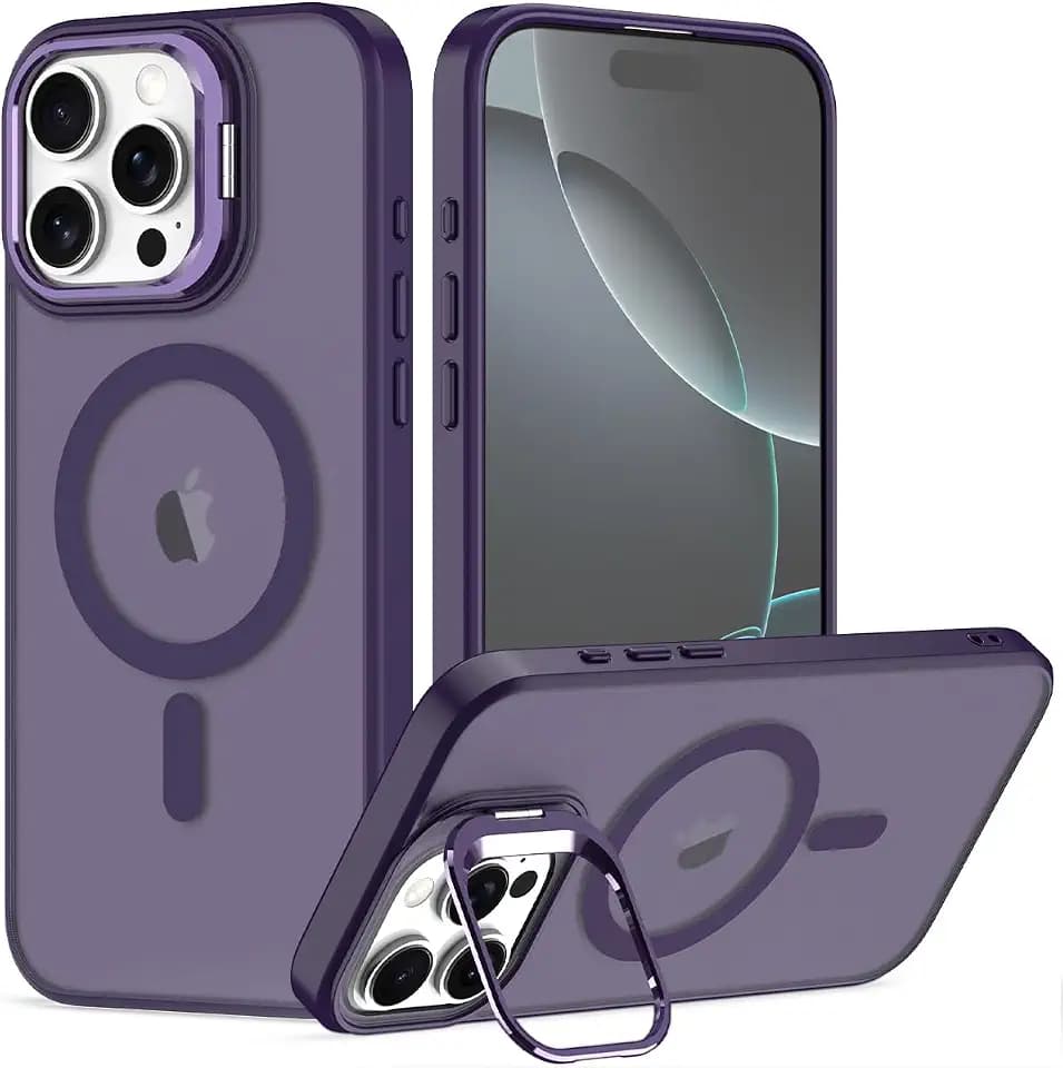 Nvollnoe for iPhone 16 Pro Max Case Compatible with MagSafe,Military Grade Shockproof Heavy Duty Protective Adjustable Kickstand Matte Semi Clear Phone Case for iPhone 16 Pro Max(Deep Purple)