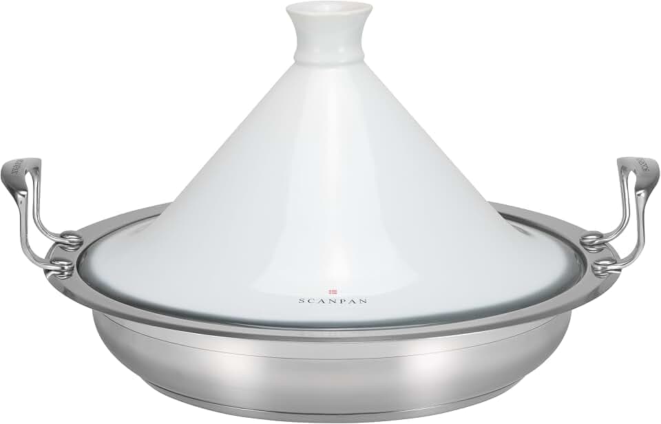 Scanpan Impact Tagine Topf 32 cm, 4 l | Edelstahl mit Keramikdeckel | Für alle Herdarten inkl. Induktion | Ofenfest