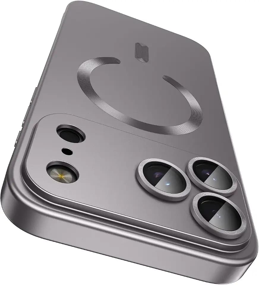 LEKEVO Magnetic for iPhone 17 Pro Max Case, Compatible with MagSafe, Built-in Camera Lens Protector, Slim Thin Soft Silicone Bumper Shockproof Metallic Luster Phone Case, Gray