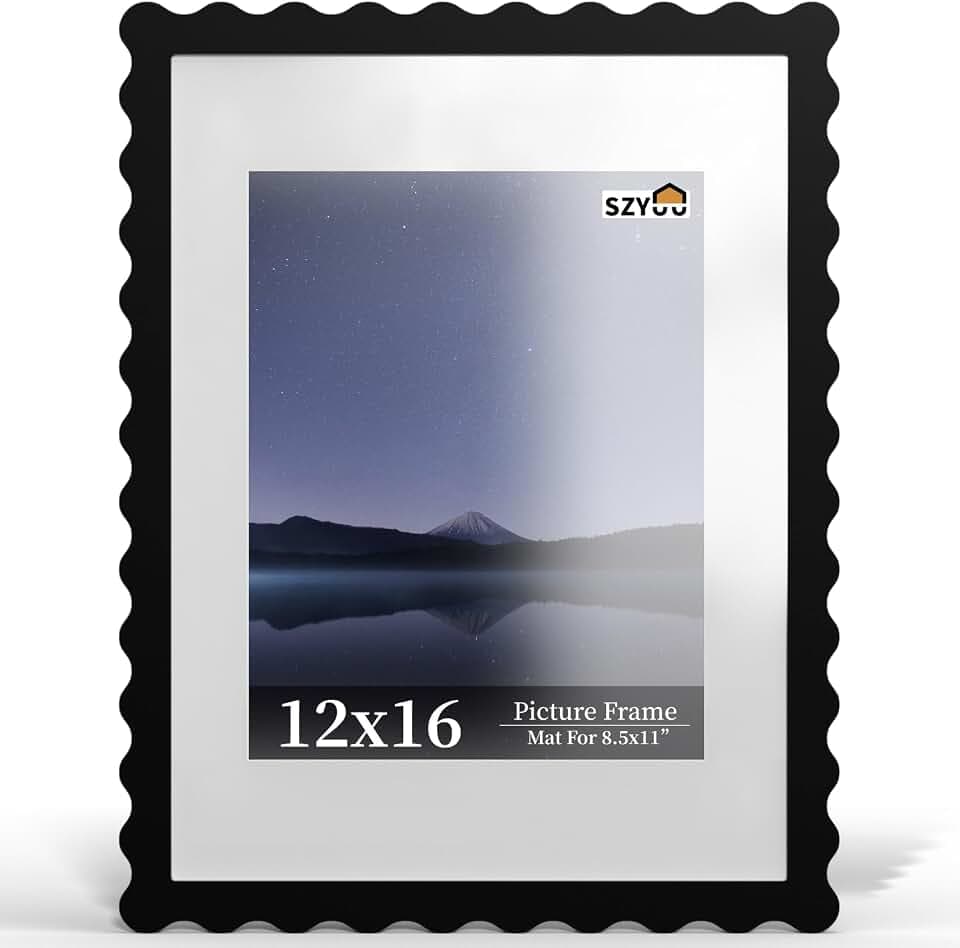 12x16 Wavy Picture Frame with Real Glass, Wall Mount