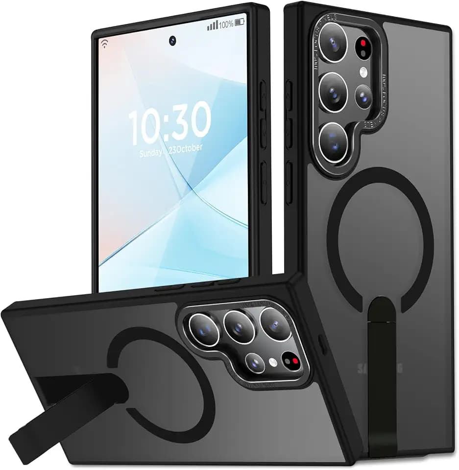 for Samsung Galaxy S24 Ultra Case, S24 Ultra Phone Case Built-in Invisible Stand [Compatible with MagSafe] [Military-Grade Protection] Magnetic Shockproof Cover for Galaxy S24ultra (Black)