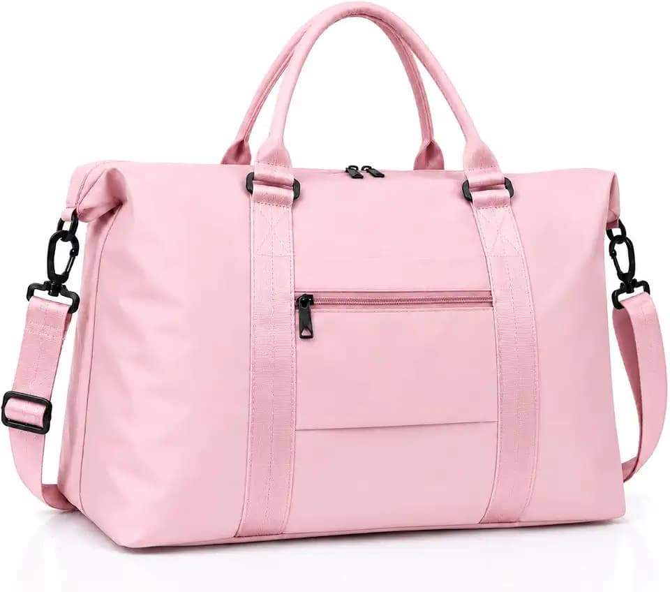 Travel Duffle Bag, Weekender Travel Bag Men Small Gym Bag for Women, Hospital Bag for Labor and Delivery, Overnight Bag Luggage Bag with Trolley Sleeve, Airplane Travel Essentials for Flying(Pink)