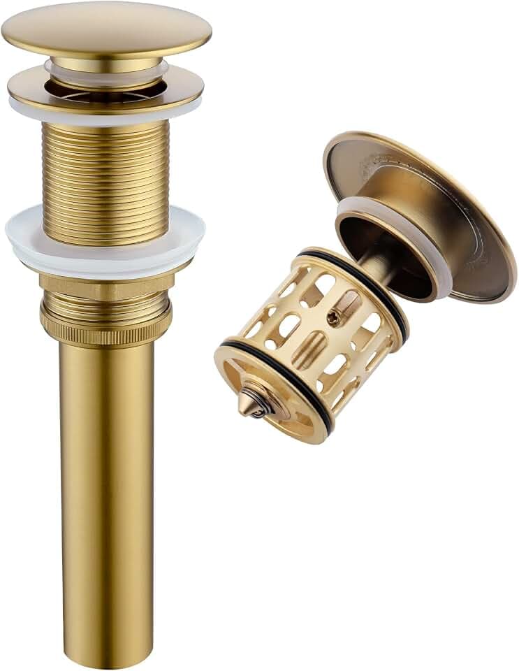 Bathroom Sink Pop Up Drain (Brushed Gold, Without Overflow)