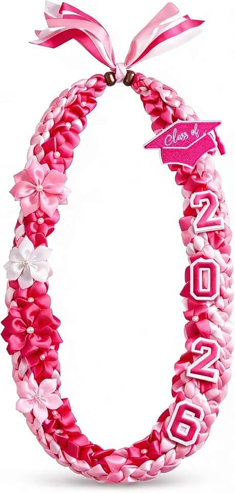 KOKABI 50'' Graduation Lei 2026 Double Braided Ribbon Lei with 4 Satin Flowers, 2026 Graduation Gift for Graduation Ceremony, Elegant Lei for Women & Men