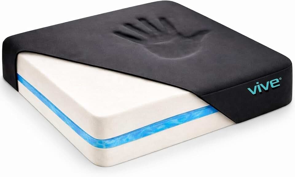 Vive Wheelchair Cushion - Gel Seat Pad for Coccyx, Orthopedic Back Support, Sciatica & Tailbone Pain Relief - Waterproof Cover + 4 Layer Foam Support & Comfort for Pressure Sore & Ulcers