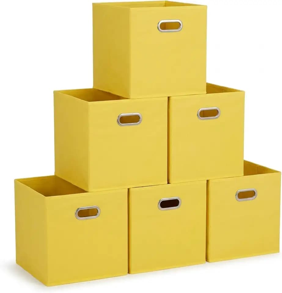 Household Essentials 6 ct Open Fabric Cube Storage Bins, Golden Yellow