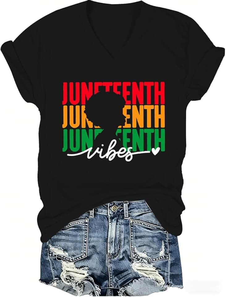 Womens Juneteenth Shirt V-Neck Black Pride African American Freedom Tee