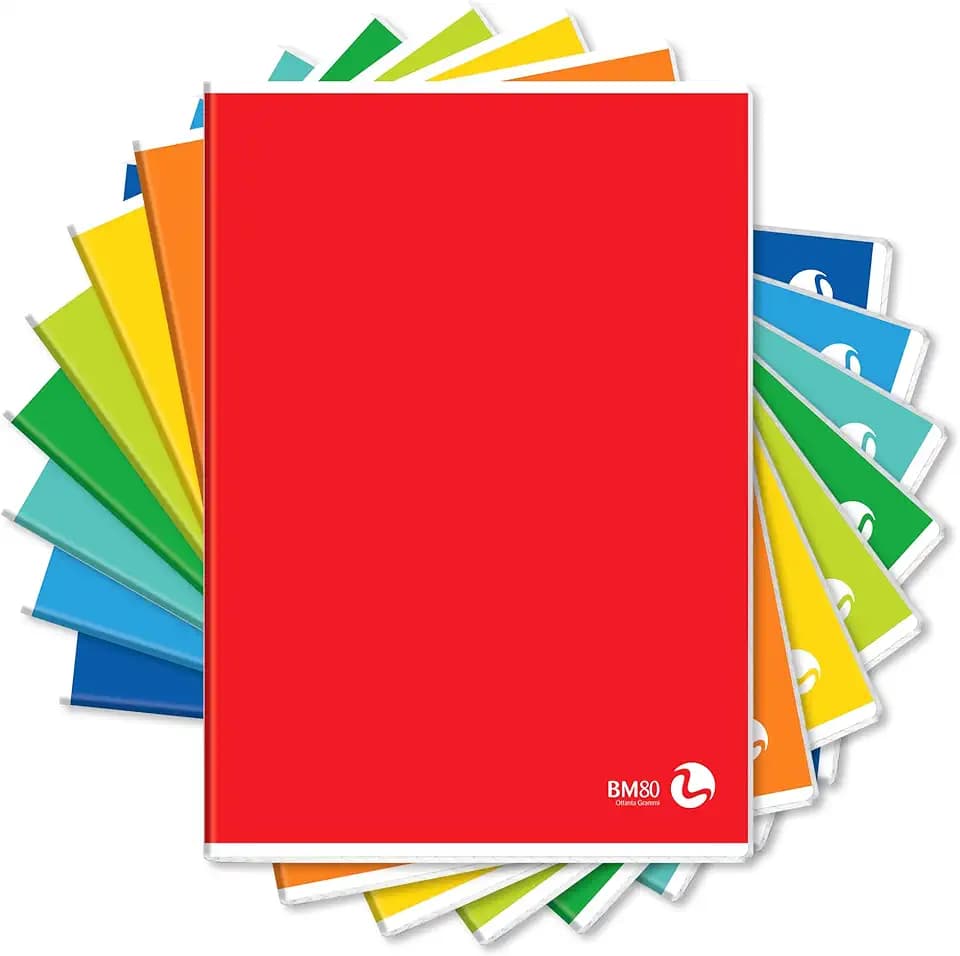 BM BeMore Color Basic 0110608 Notizbuch A4, 4F, kariert, 4 mm mit Rand, Papier 80 g/qm, farblich sortiert, 10-er Pack