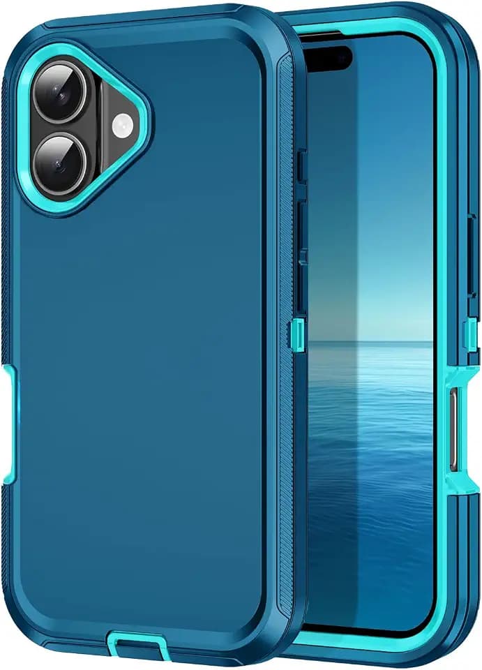 for iPhone 17 Case Heavy Duty Shockproof Dust/Drop Poof 3 Layers Full Bady Protection Rugged Cover Case for iPhone 17 6.3",Turquoise