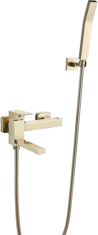 Badewannenarmatur Gebürstetes Gold Wand Mischbatterie Badewanne Messing Badewanne Dusche Heiß Und Kalt Wasserhahn Wandbadewanne Wasserhahn