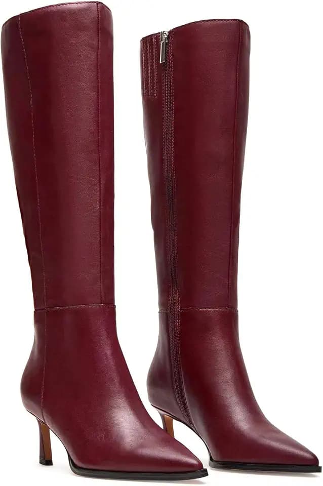MICIFA Knee High Boots Leather Tall Boots for Women Stiletto Kitten Heeled Boot Pointed Toe Side Zipper Dress Boot