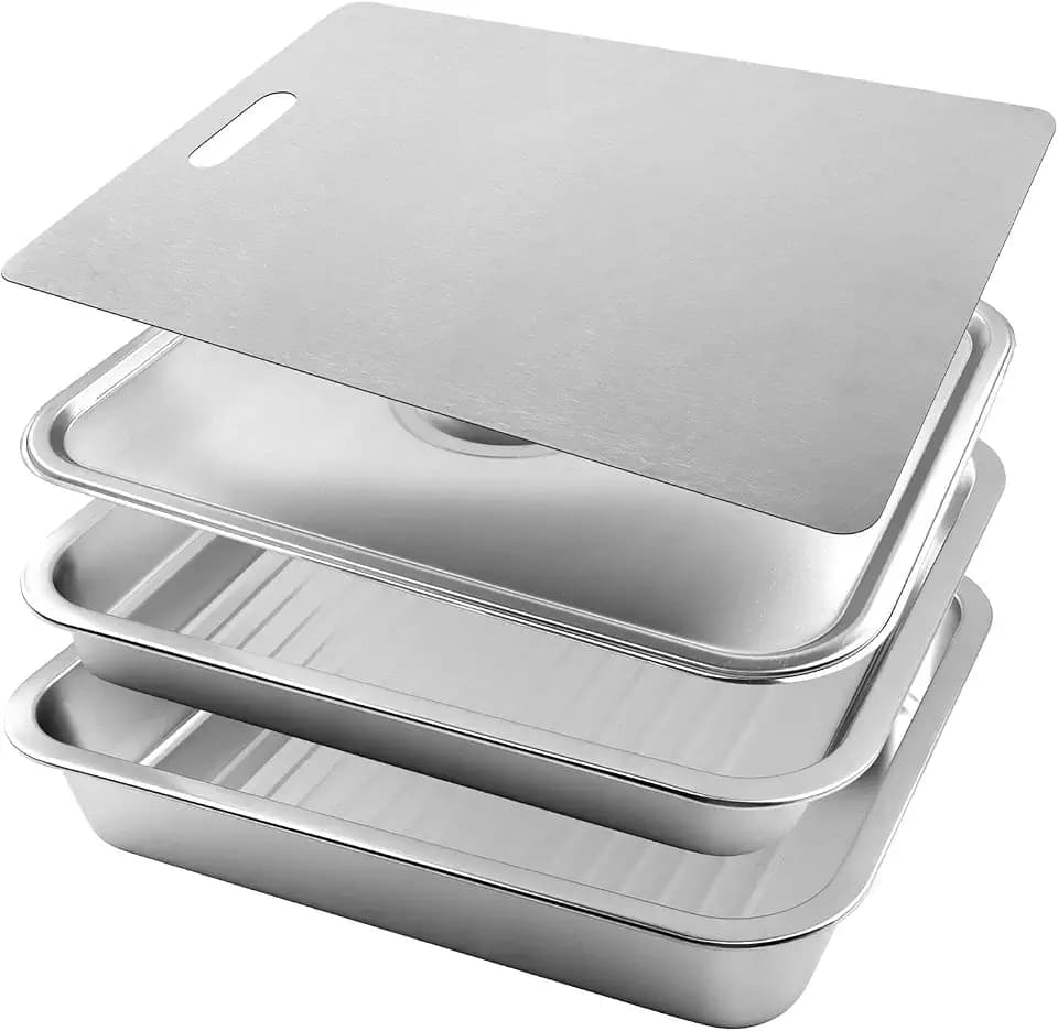 Grilling Prep & Serve Trays, 4-Piece Stainless Steel BBQ Food Prep Tray Set