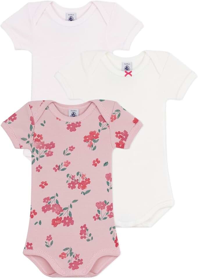 Petit Bateau Lot de bodies manches courtes en coton fleuri bébé