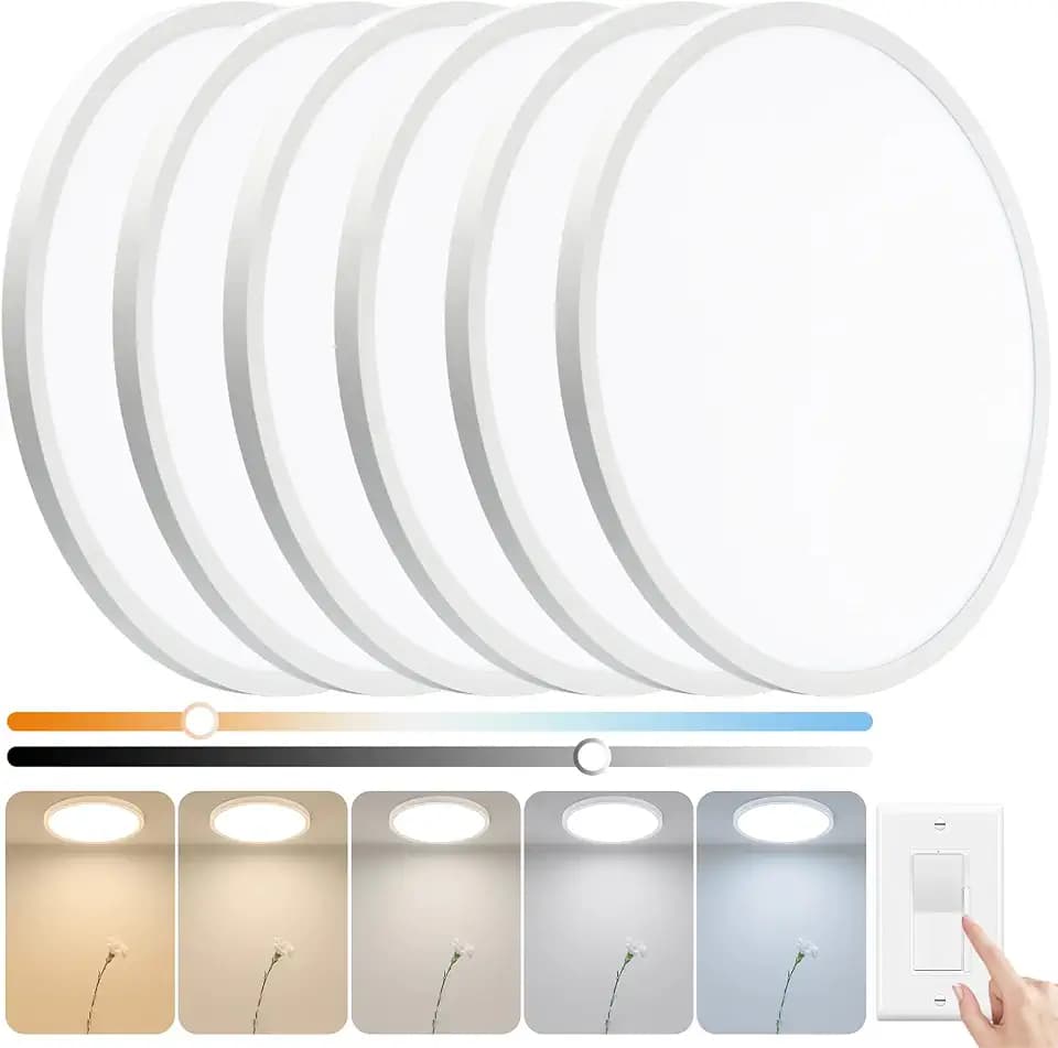 White Flush Mount Ceiling Light, 15.8 Inch 6 Pack Dimmable LED Low Profile Fixture with 5CCT Selectable (2700K-6500K), 32W 3520LM Clean Slim Light for Kitchen Bedroom Laundry Hallway