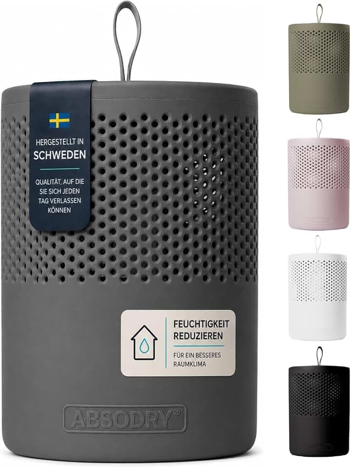 AbsoDry Luftentfeuchter ohne Strom bis 25m² - Inklusive Nachfüllpack - Aus recyceltem Kunststoff - Raumentfeuchter für Wohnzimmer, Badezimmer, Keller - Entfeuchter Wohnung - Dehumidifier - Grau