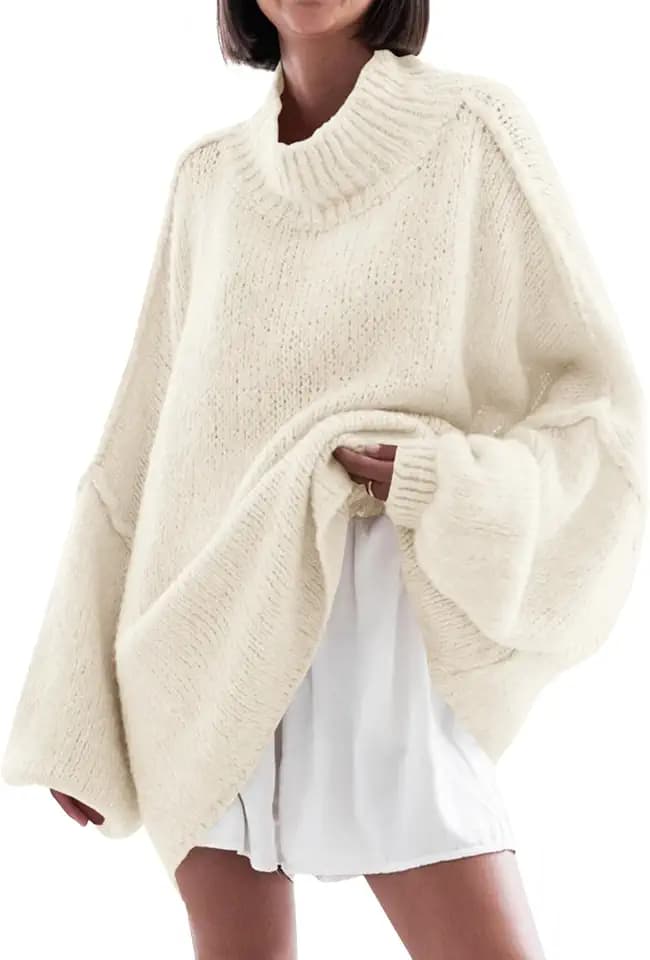 Saodimallsu Womens Oversized Sweaters Mock Neck Fall Winter Tunic Sweater