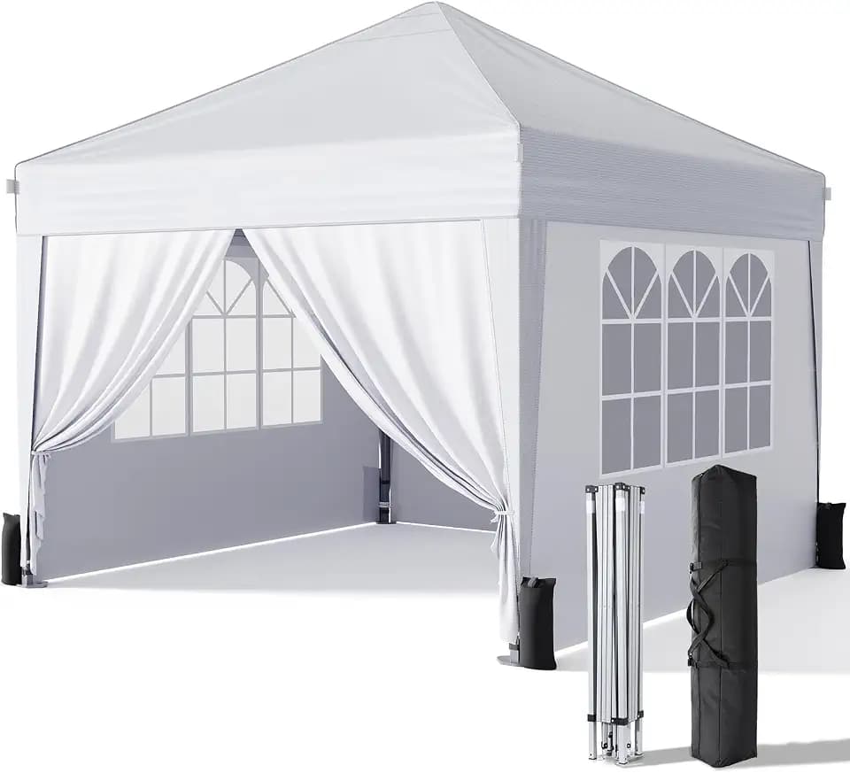 Driftalia 10x10 Pop Up Canopy Tent with Sidewalls, One-Push Instant Setup