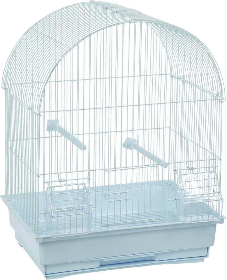 Flamingo Vogelkäfig – Voliere Vögel – Käfig Alor 2 Weiß – 34,5×28×48,5 cm – 2 Sitzstangen & 2 Näpfe, Frontschieber, Kunststoff-Schublade – pflegeleicht