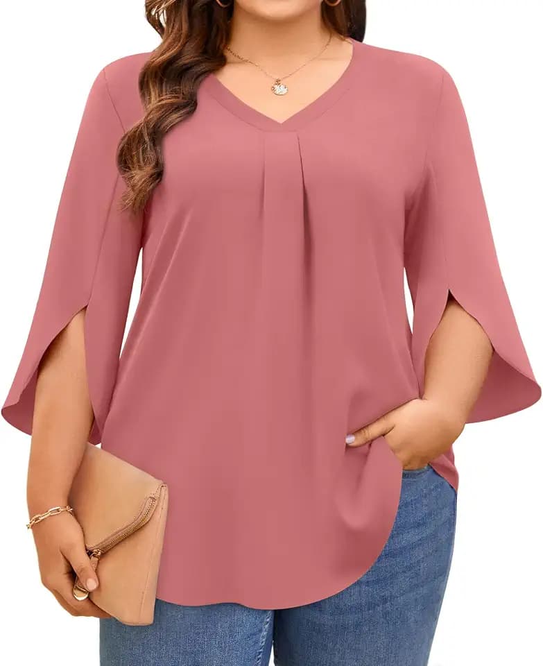 Aodemo Womens Plus Size Blouse Dressy Chiffon Tops Work Tunic Shirt
