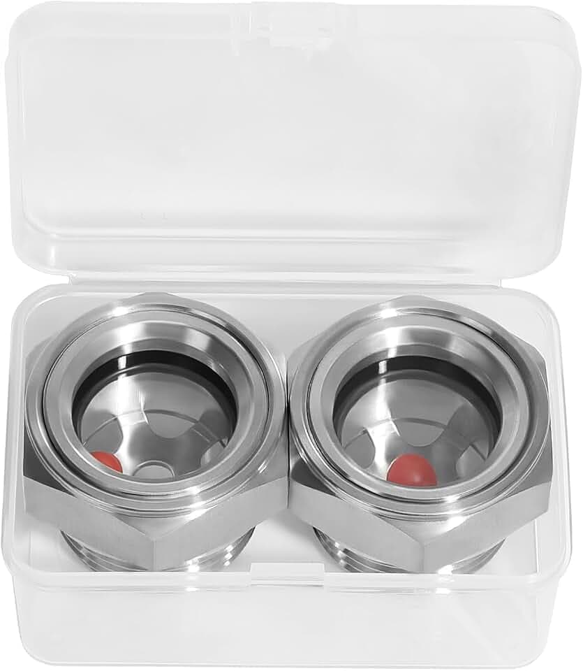 3/4" NPT Male 304 Stainless Steel Oil Sight Glass Hex Head Sight Plug Liquid Level Gauge Oil Indicator Sight Window for Air Compressor Hydraulic Tank (2pcs 3/4" NPT Stainless Steel with Baffle)