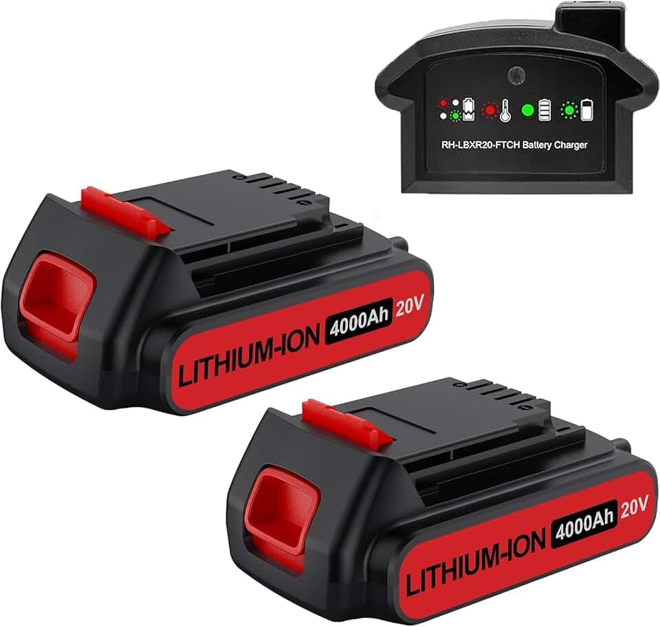 Bonacell 2Pack 20V 4000mAh Replacement for Black and Decker 20V Battery and Charger Kit Compatible with Black and Decker 20 Volt Battery LBXR20 LBX20 LB20 LBX4020 LBXR20B-2 LST300 LST220