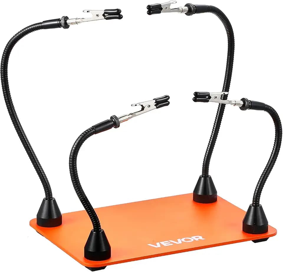 VEVOR Löthilfe Dritte Hand 201x140x3 mm, magnetische Lötstation, 4 flexible Arme, mit Krokodilklemmen und rutschfester Stahlbasis, für elektronische Reparaturen, Basteln, Hobby, Heimwerken