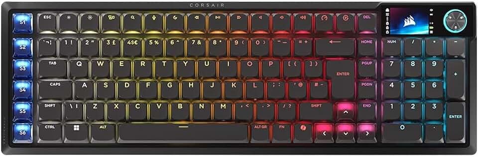 Corsair Vanguard AIR 99 Wireless Low-Profile Optisch-mechanische RGB-Gaming-Tastatur - QWERTY UK, 99% Layout, OPX-Schalter, 8000Hz Hyper-Polling, Stream-Deck-Integration, Flashtap SOCD - Schwarz