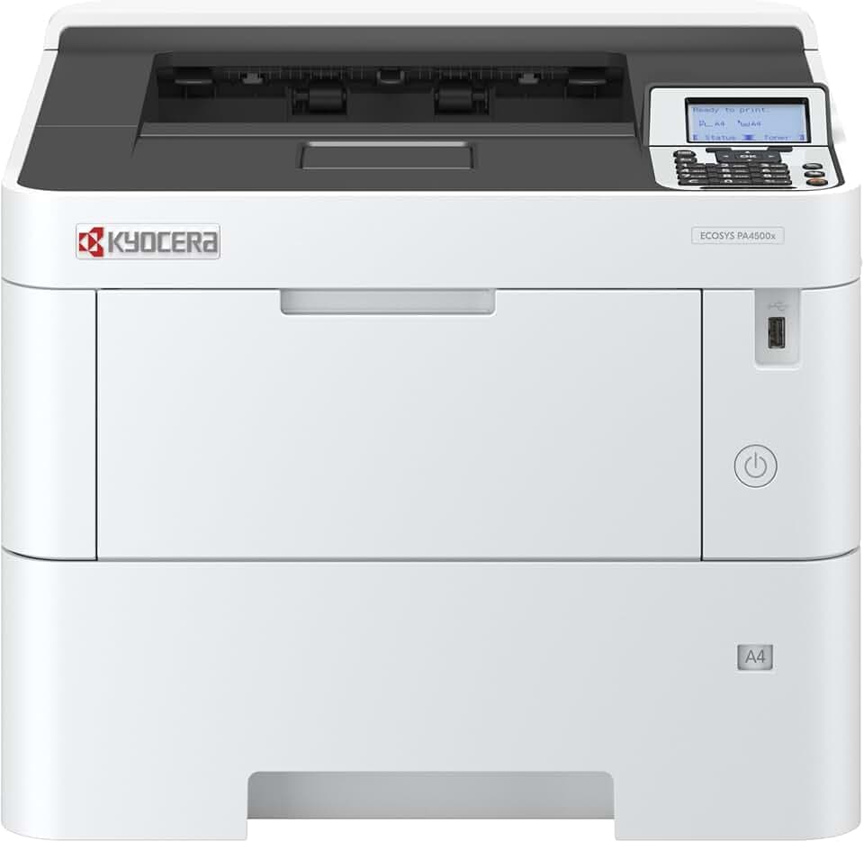 Kyocera Ecosys PA4500x Laserdrucker Schwarz Weiss, Duplex-Einheit, 45 Seiten pro Minute, Laserdrucker mit 100+500 Blatt Zufuhr, Gigabit LAN. Schwarz-Weiss-Drucker mit Mobile Print