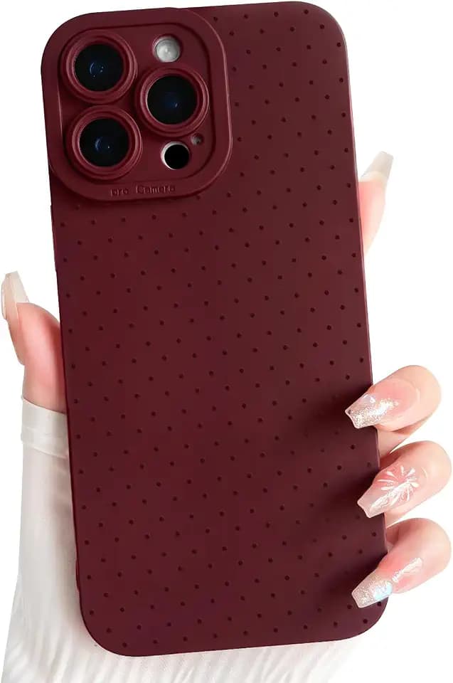 NITITOP Compatible for iPhone 13 Pro Case Cute Dots - Wine Red