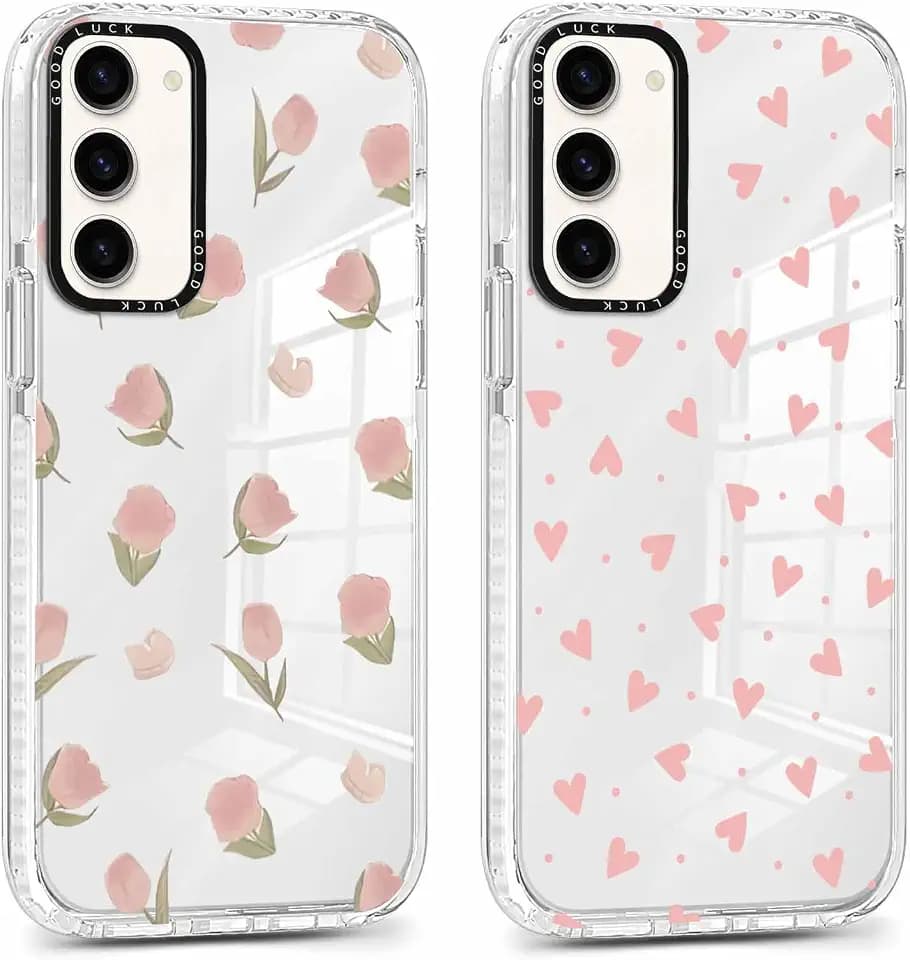 Xylota 2 Stück Transparent Handyhülle für Samsung Galaxy S23 5G 6,1" Hülle, Durchsichtig Case Muster Aesthetic Blumen Herz Mädchen Schutzhülle, Weich Silikon TPU Stoßfeste Cover für Samsung S23,1-6
