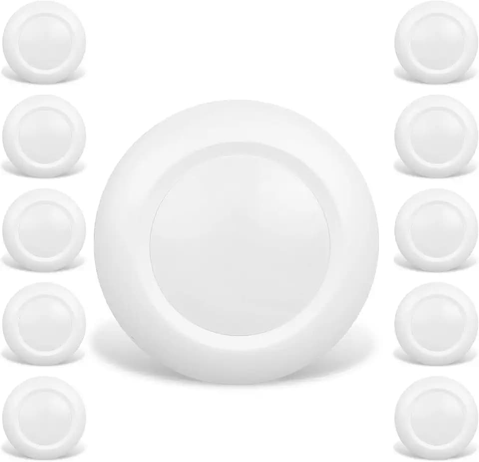 10 Packs 4 Inch LED Low Profile Recessed & Surface Mount Disk Light, Round, 10W, 600 Lumens, 4000K Cool White, CRI80, DOB Design, Dimmable, ETL Listed, White