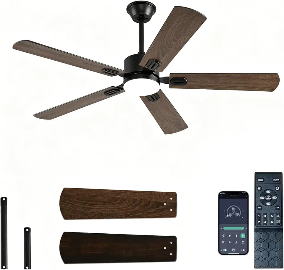FUMLTP 52 inch Modern Ceiling Fans with Lights APP/Remote Control, Brown